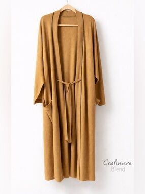 NWT Cashmere Blend Duster Cardigan Camel Tie Belt Pockets Luxe XL by Majestic